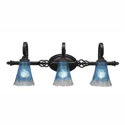 Toltec Lighting Elegante 3 - Light Vanity in  Dark Granite with 5.5" Fluted Teal Crystal  Shade