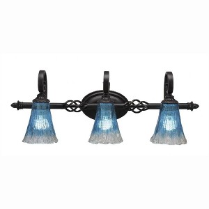 Toltec Lighting Elegante 3 - Light Vanity in  Dark Granite with 5.5" Fluted Teal Crystal  Shade - 1 of 1