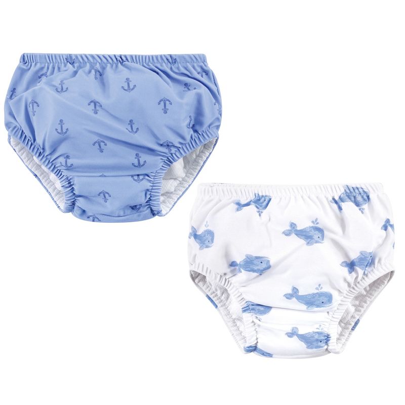 Hudson Baby Infant and Toddler Boy Swim Diapers, Blue Whale Navy Anchor, 1 of 6