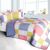 Slickblue Full/Queen, Patchwork Quilt Set, Machine Washable, Bedding, Geometric, 90.5"x90.5", Green/Pink, 3PC - 2 of 4