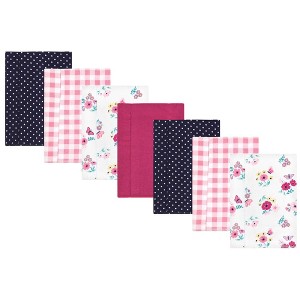 Hudson Baby Infant Girl Cotton Flannel Burp Cloths, Butterfly Floral 7-Pack, One Size - 1 of 4