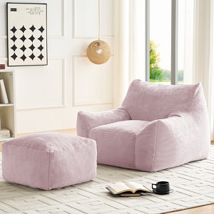 Mjkone Modern Bean Bag Chair, Faux Rabbit Fur Fabric Big Beanbag Chair with Ottoman - 1 of 4