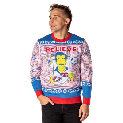 Seven Times Six Ted Lasso Men's Believe Fair Isle Ugly Christmas Sweater Knit Pullover Multicoloured