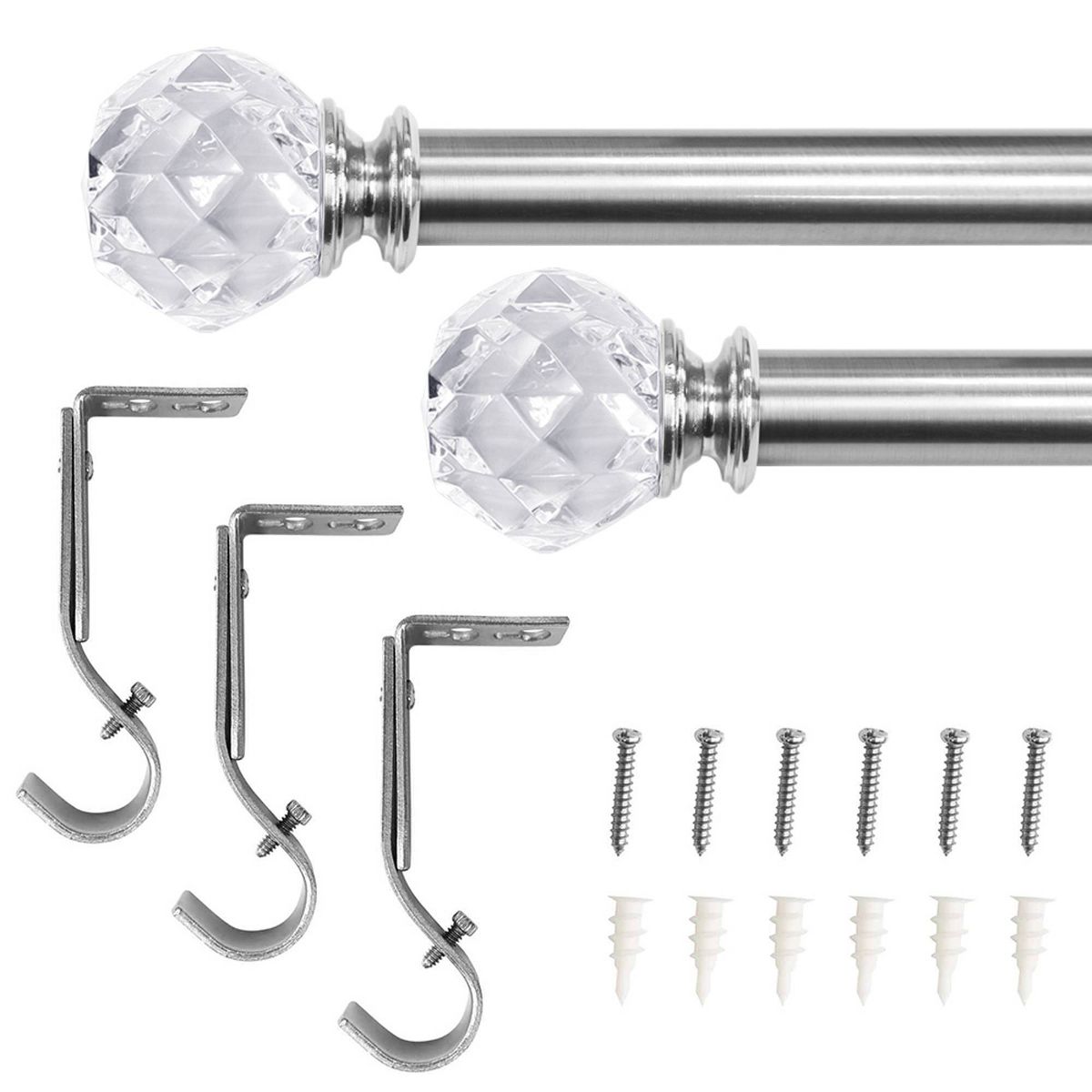 Lumi Home Furnishings 1" 50" x 144" Faceted Crystal Sphere Finial Curtain Rod Set - thumbnail 10