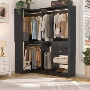 Besiost 71-In Freestanding Closet System Set with Wood Drawers, Corner Closet Organizer with Hanging Rods - 1 of 4
