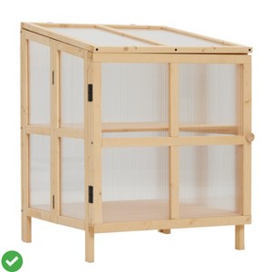 2-Tier Wooden Cold Frame Greenhouse - Raised Garden Bed with Plant Shelf Frost/Weather Protection - 1 of 4