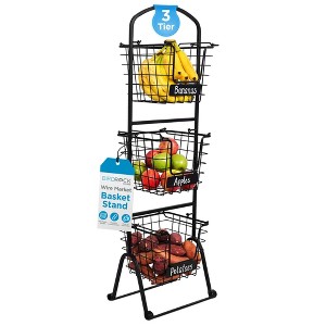 BIRDROCK HOME 3-Tier Wire Market Basket Stand with Chalk Label - Black - 1 of 4