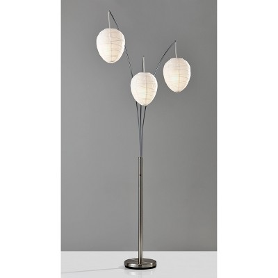 Zen-Inspired White Beehive Arc Floor Lamp with Chrome Accents
