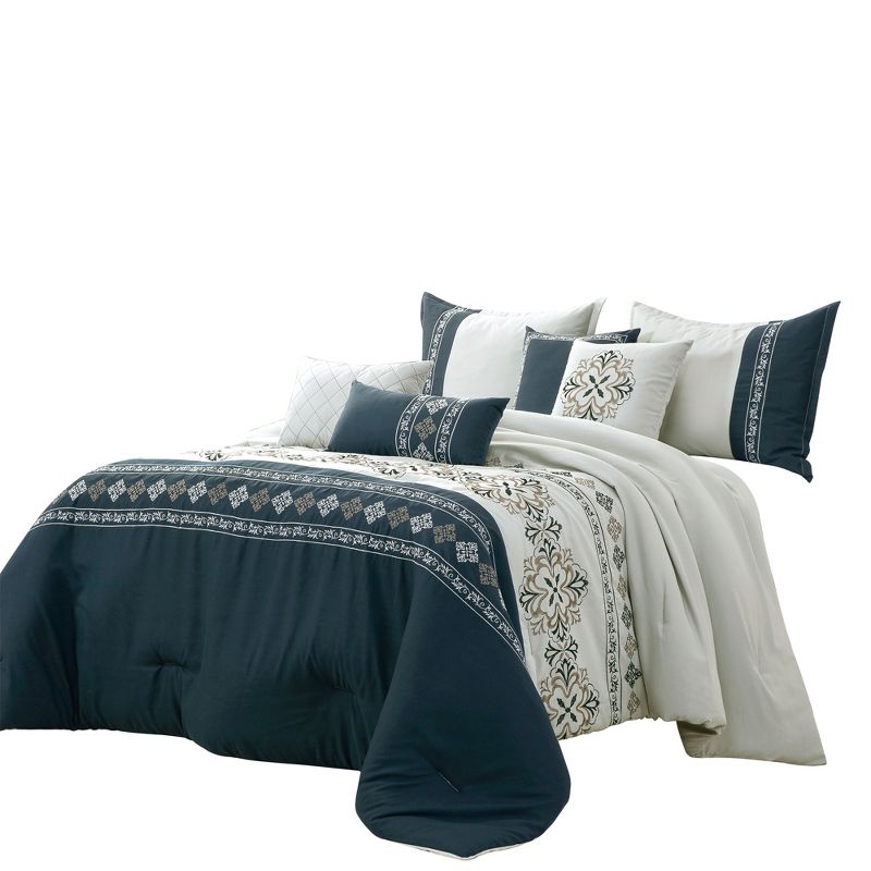Esca Levana Elegant & Luxurious 7pc Comforter Set:1 Comforter, 2 Shams, 2 Cushions, 1 Decorative Pillow, 1 Breakfast Pillow, 2 of 6