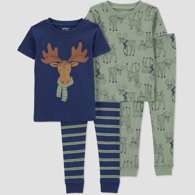 Image of Carter's Just One You® Toddler Boys' 4pc Short Sleeve Moose Pajama Set - Green/Blue 3T