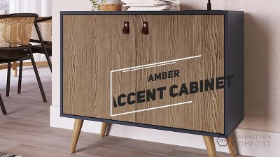 White Eucalyptus Wood Buffet Sideboard with Faux Leather Handles