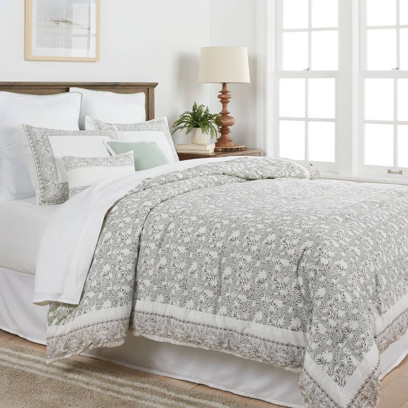 8pc Printed Floral with Border 8pc Comforter Set Green - Threshold™, 3 of 15