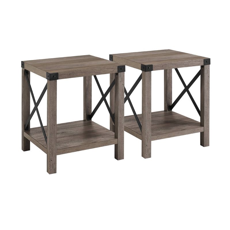 Set of 2 Sophie Rustic Farmhouse X Frame Side Tables - Saracina Home, 4 of 12