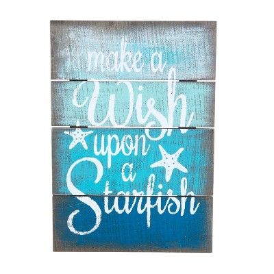 Beachcombers Wish Upon A Starfish Coastal Plaque Sign Wall Hanging Decor Decoration For The Beach 11 x 15.75 x 0.25 Inches.