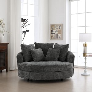 Hrinhom 59.8"W Slipcovered Barrel Sofa Chair,Modern Upholstered Chenille Accent Chair With 5 Pillows - 1 of 4