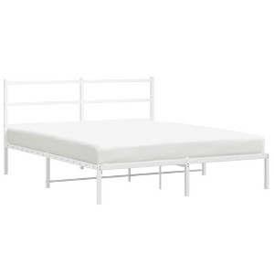 vidaXL White Metal Bed Frame-Double, Sturdy Steel Bedroom Furniture w/Headboard & Storage Space, Fits 59.1"x78.7" Mattress - 1 of 4