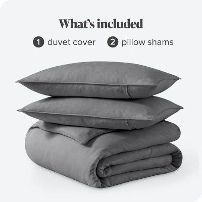 Grey Queen Linen Duvet Cover Set with Pillow Shams