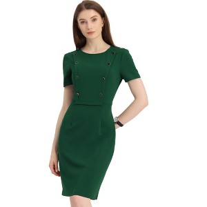 Allegra K Women's Business Casual Round Neck Short Sleeve Knit Bodycon Dress - 1 of 4