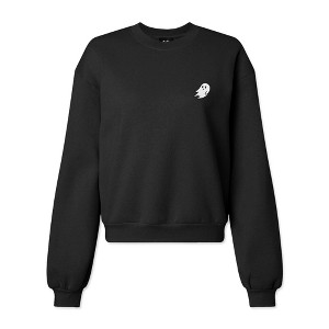 Dalix Ghost Embroidered Fleece Relaxed Boxy Fit Long Sleeve Crewneck Sweatshirt Womens - 1 of 4