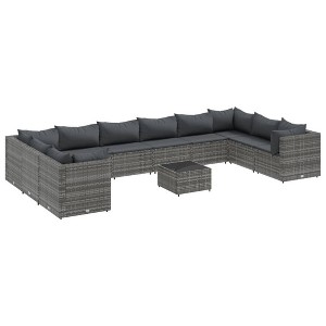 vidaXL Patio Lounge Set Grey PE rattan, powder-coated steel, tempered glass - 1 of 4