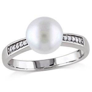 EVERLY JEWELRY |Sterling Silver 0.05 CT TW Diamond 8 - 8.5 MM White Freshwater Cultured Pearl Fashion Ring - 1 of 4