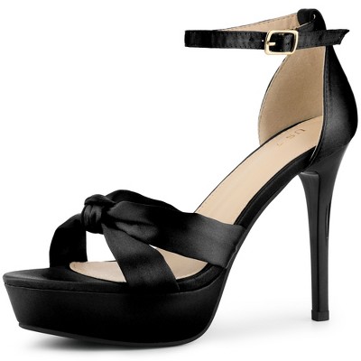 Allegra K Women's Satin Twist Knot Platform Contrast Stiletto Heel Sandals