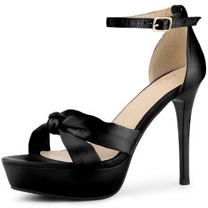 Allegra K Women's Satin Twist Knot Platform Contrast Stiletto Heel Sandals - 1 of 4