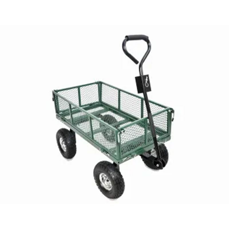 Green Thumb 4 Wheel Powder Coated Steel Garden Cart with Removable Mesh Sidewalls and Handles, Convertible to Trailer Hitch For Easy Towing, Green, 5 of 7