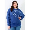 Slickblue Women's Plus Flannel Top with Smile Front Print - Dolman Sleeves & Asymmetric Hem, Black/Teal, 1XL/3XL - 3 of 4