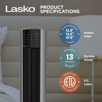 Lasko 48-Inch Silver Oscillating Tower Fan with Remote