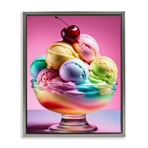 Stupell Industries Rainbow Hued Sundae Dessert Black Framed Floater Canvas Wall Art - 1 of 4