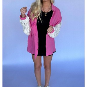Women's Crochet Sleeve Button Up - POL - 1 of 4
