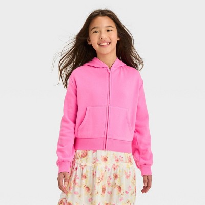 Girls' Boxy Cropped Zip-up Hoodie Sweatshirt - Art Class™ White S