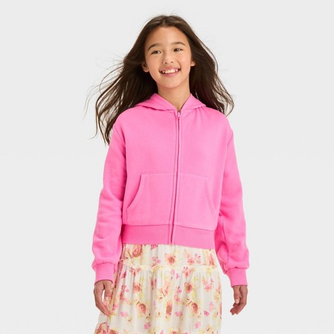 Girls' Cropped Hoodie Zip-Up Sweatshirt - art class™ Pink XL