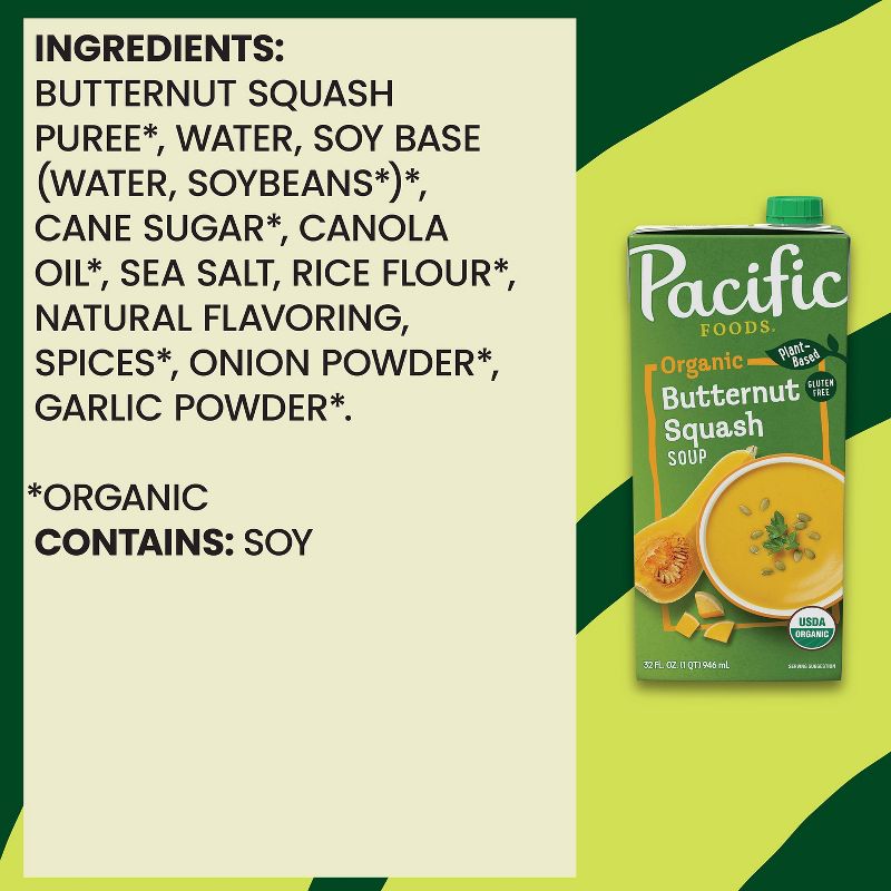 Pacific Foods Plant Based Organic Gluten Free Vegan Creamy Butternut Squash Soup - 32oz, 4 of 13