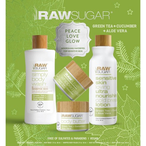 Raw Sugar Peace Love Glow Green Tea Cucumber And Aloe Vera Gift Set 4ct Target