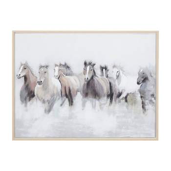 Canvas Horse Handmade Framed Wall Art with Brown Frame Gray - Olivia & May