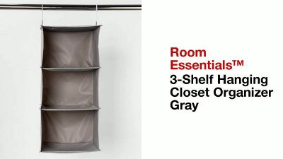 Hold N Storage 3-Shelf Hanging Closet Storage Room Organizer with Metal Rod, Grey, Size: 11 W x 21 D x 14-1/2H, Gray