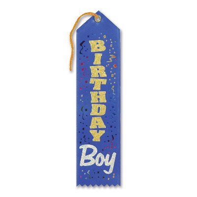 Beistle Biestle 2" x 8" Birthday Boy Award Ribbon Blue 9/Pack AR099