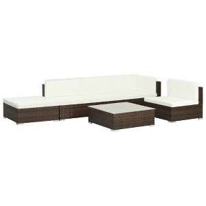 vidaXL Scandinavian Style Poly Rattan Patio Lounge Set, 6-Piece with Weather-Resistant Cushions and Glass Coffee Table, Easy Assembly, Brown and Cream - 1 of 4