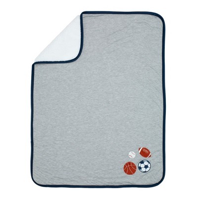 Gray Sports Themed Fleece and Sherpa Baby Blanket, 30x40 Inch