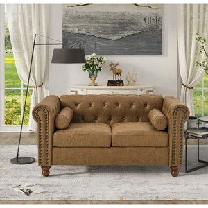 Chesterfield Tufted Fabric Sofa Couch, High-Tech Upholstered 2-Seater with Cushion Back and Square Arms, Loveseat for Living Room-Baofuwish - 1 of 4
