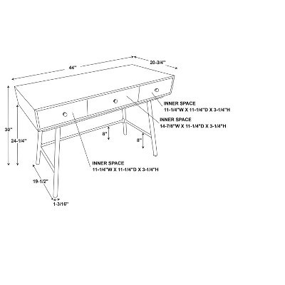 Natural Wood and White 3-Drawer Desk with Iron Legs