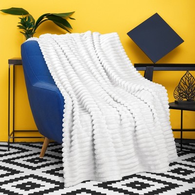 Catalonia Cozy Fleece Throw Blanket, White 50"x60", All-Season Comfort