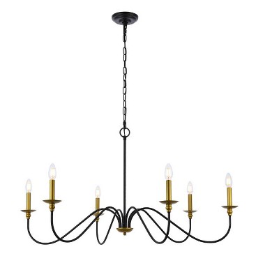 Elegant Lighting Rohan 42 inch chandelier in matte black and brass