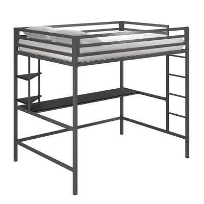 Full Maxwell Metal Loft Bed with Desk & Shelves Gray/Black - Novogratz