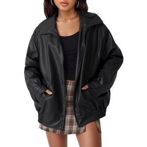 Coolmee Womens Fall Winter Oversized Leather Jackets Faux Suede Fashion Motorcycle Coats Outfits Clothes Tops S Black - 1 of 4