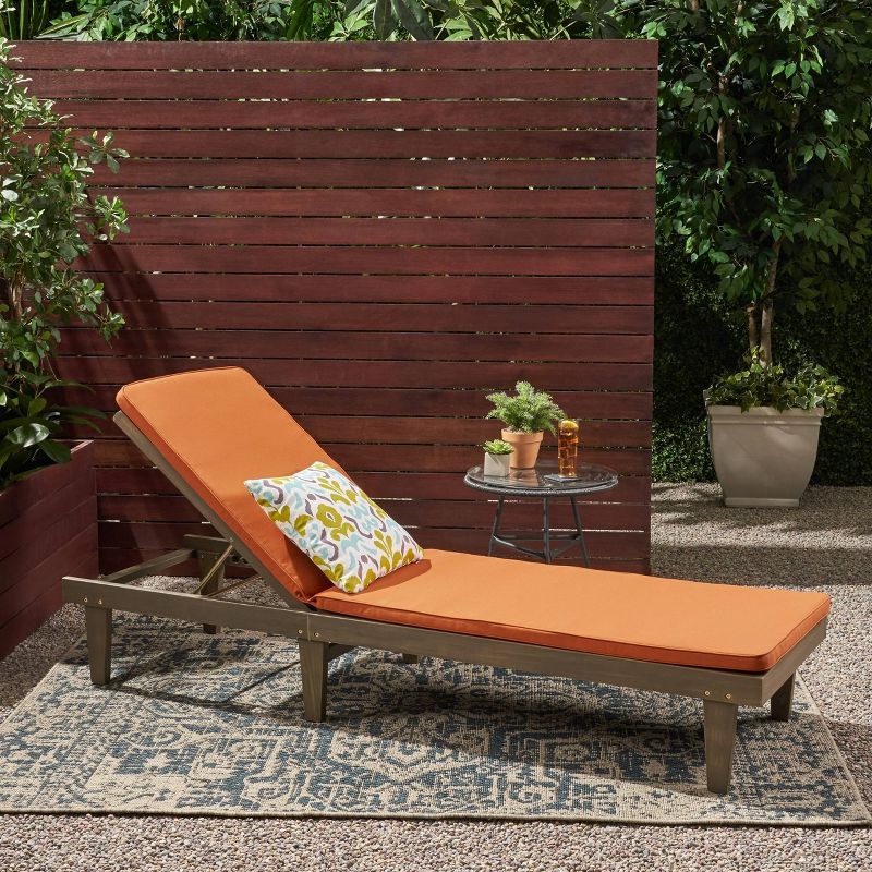 Nadine Gray Acacia Wood Chaise Lounge Gray/Rust Orange - Christopher Knight Home, 1 of 7