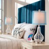 360 Lighting Modern Accent Table Lamps 21.75" High Set of 2 with USB Charging Port Clear Glass Blue Drum Shade for Living Room Desk Bedroom Office - 2 of 4