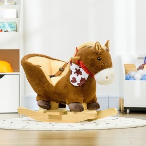 Whisen Baby Rocking  & Riding Horse,  Plush Animal Rocker with Realistic Sound, Pedals for Ages 18-36 Months - Brown - 1 of 4